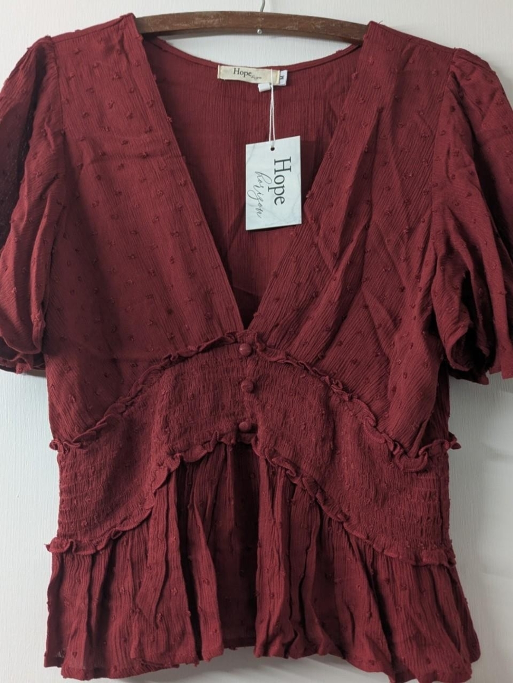 Hope by Pinky Red Textured V-Neck Blouse